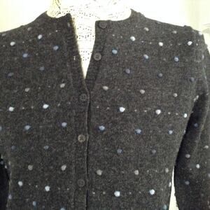 Mansted Denmark Cardigan Sweater Womens S Grey Lambswool Bobble Knit Polka Dot